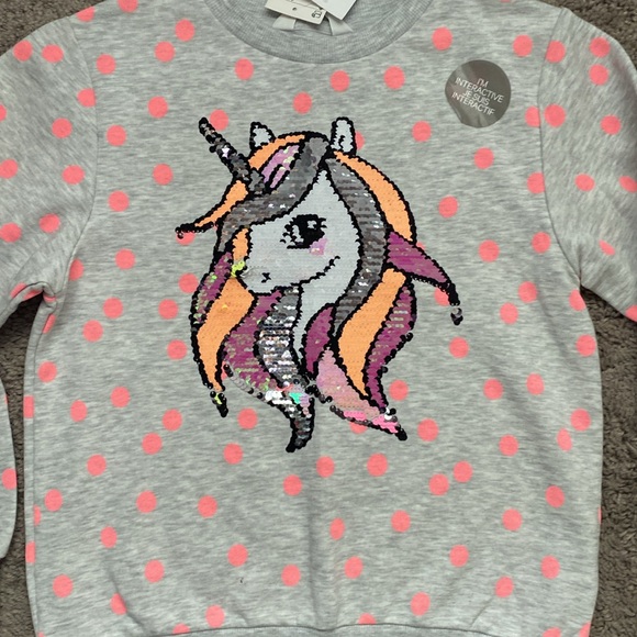 NWT H&M Unicorn Polka Dot Kids Sweatshirt - Gray and Pink size 8-10 Y - Picture 3 of 17